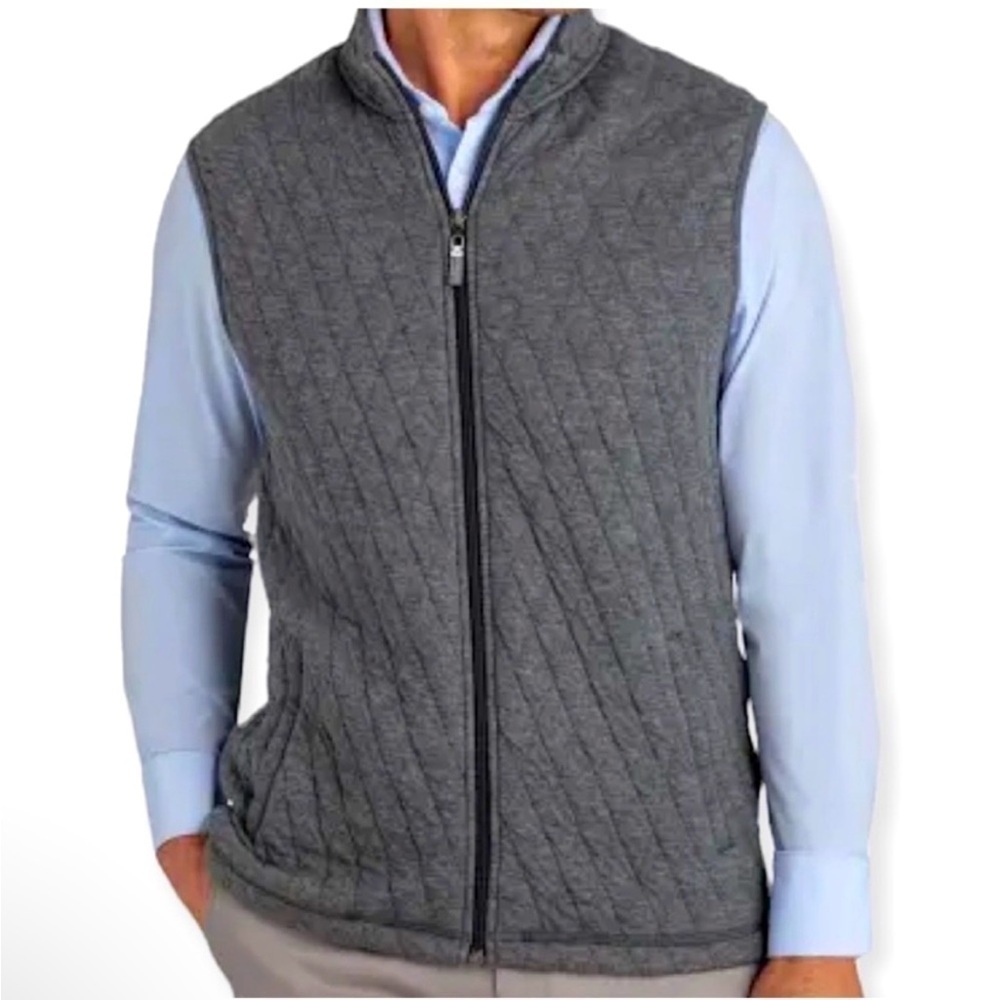 Mizzen + Main Quilted Knit Full Zip Vest Pockets Gray Athleisure Golf Size Small
